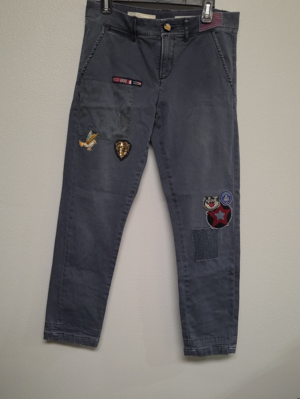 Pilcro and the Letterpress Patchwork Straight Leg Jeans in Gray